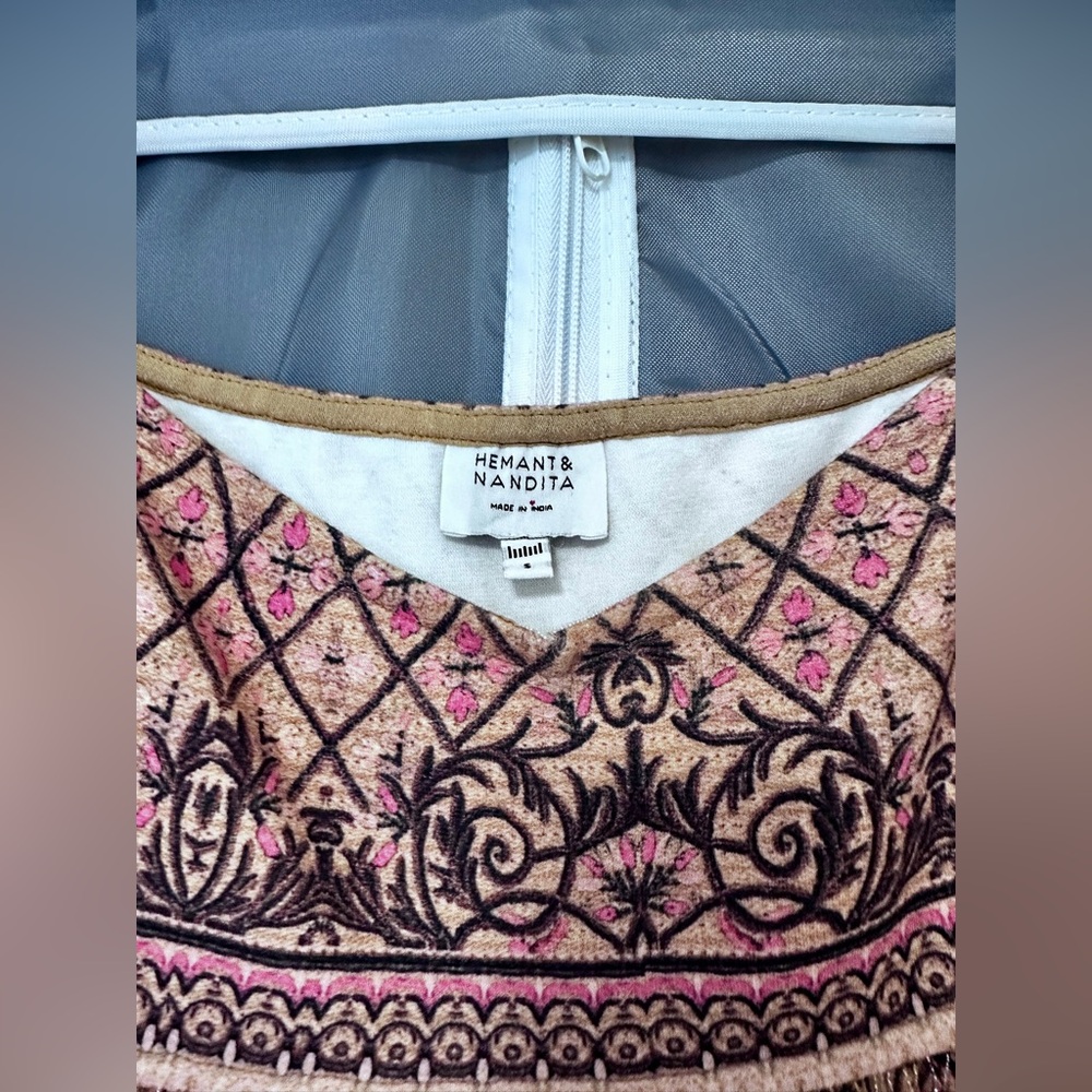HEMANT & NANDITA Noor Tiered Mini Dress Boho Print Balloon Sleeve, Size S - Picture 11 of 11